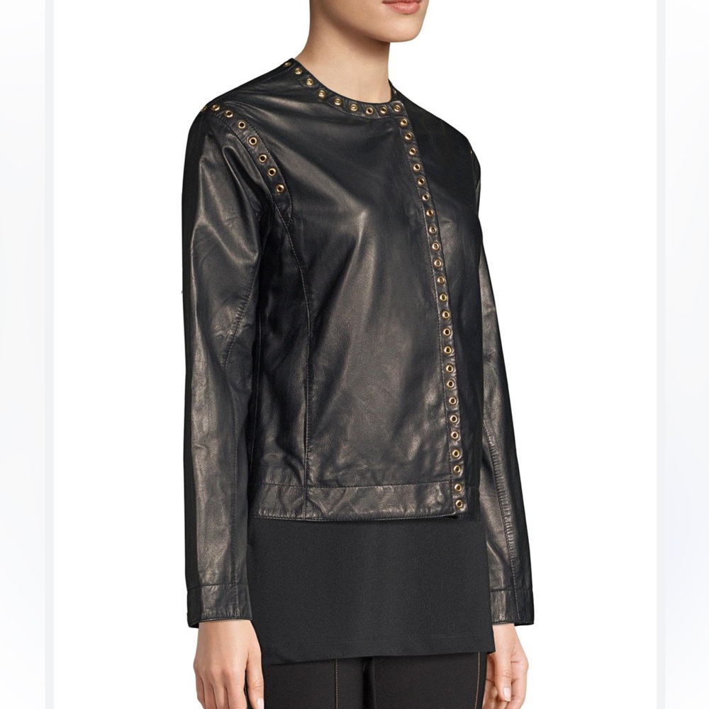 Donna Karan black genuine leather moto jacket, size M. Black label - Picture 2 of 11
